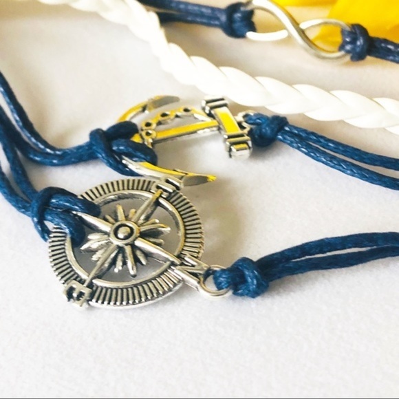 3/$30 Nautical 4-in-1 Stacked Charm Bracelet Compass Anchor Infinity - Picture 8 of 8
